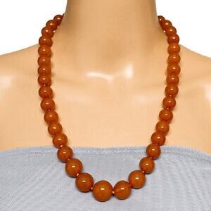 Golden Orange Baltic Amber Beads 24” 57g USSR Origin Restrung W Silver Clasp